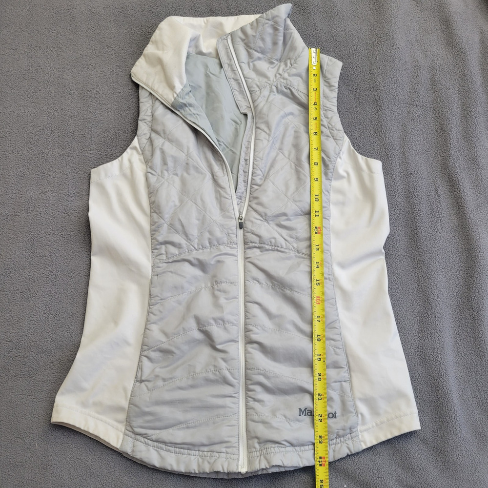 MARMOT Vest Womens Medium White Gray Quilted Warm Side Panels Walk Stroll - Picture 3 of 13
